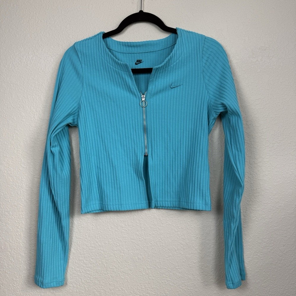 Nike Sportswear Teal Chill Knit Slim Fit Full-Zip Ribbed Cardigan Athleisure M